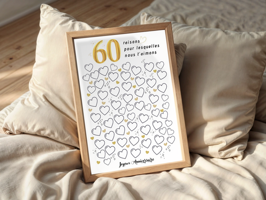 Affiche personnalisée 60 raisons pour lesquelles nous t'aimons - Livre d'OR 60 ans