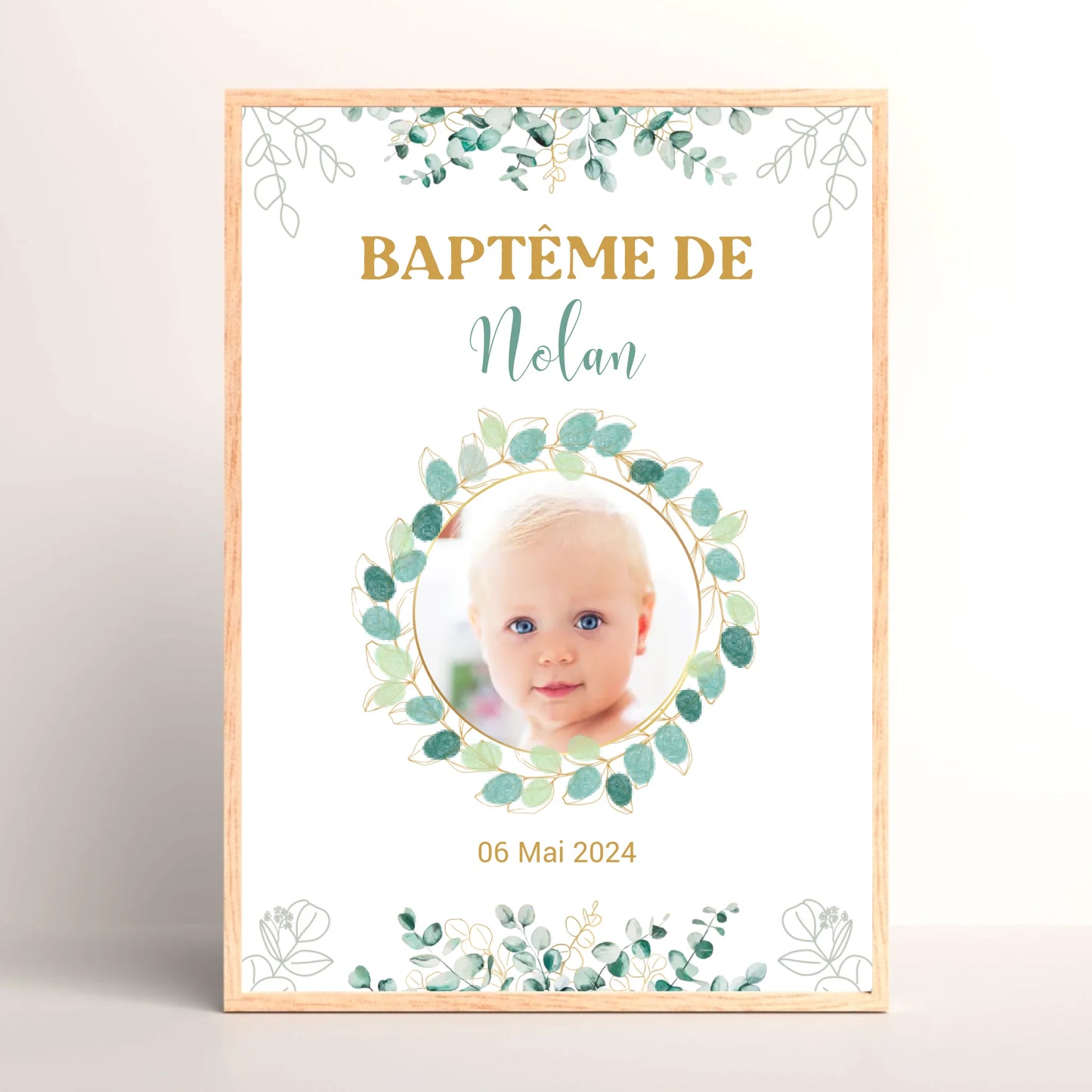 Affiche personnalisée Baptême ou Anniversaire arbre à empreintes "eucalyptus" avec photo