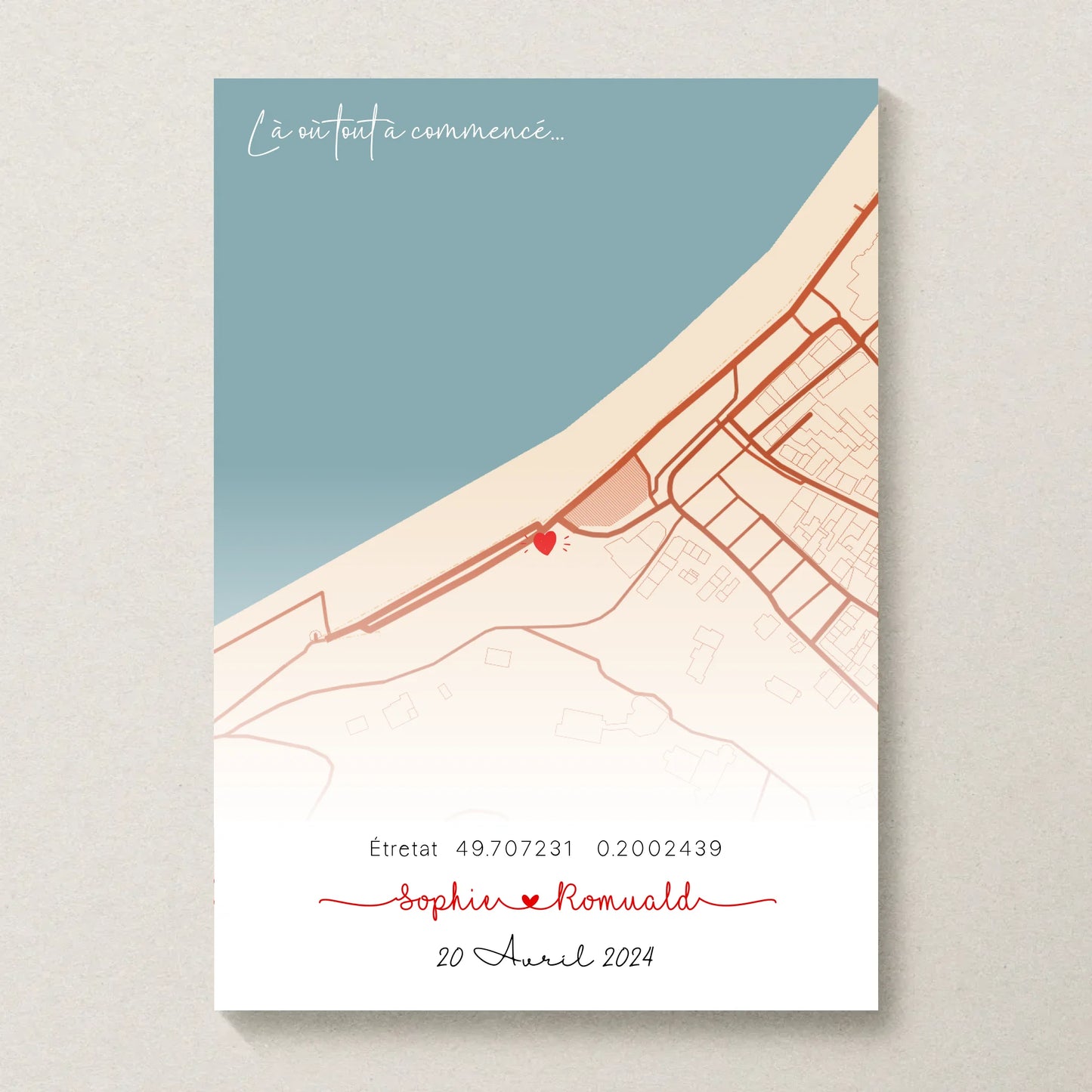 Affiche couple personnalisée - carte du lieu de rencontre - là où tout à commencé