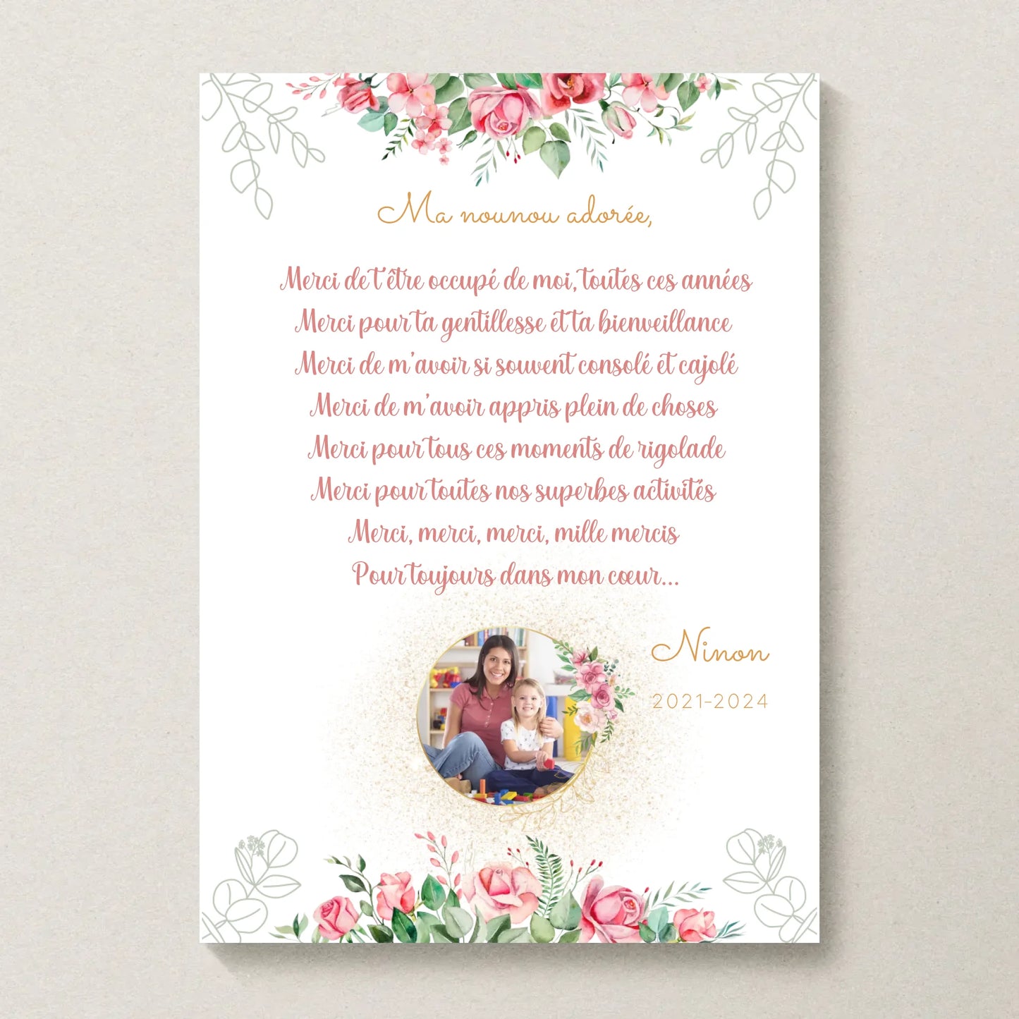 Affiche personnalisée - Nounou ou Crèche avec Texte et photo