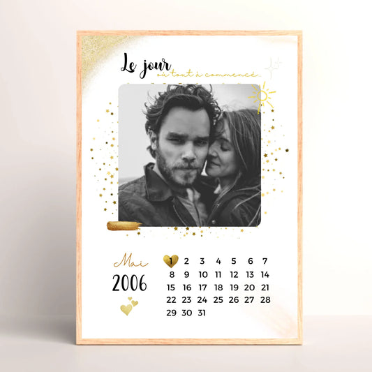 Affiche Personnalisée - couple Calendrier date de rencontre, prénoms, Plume Revedor