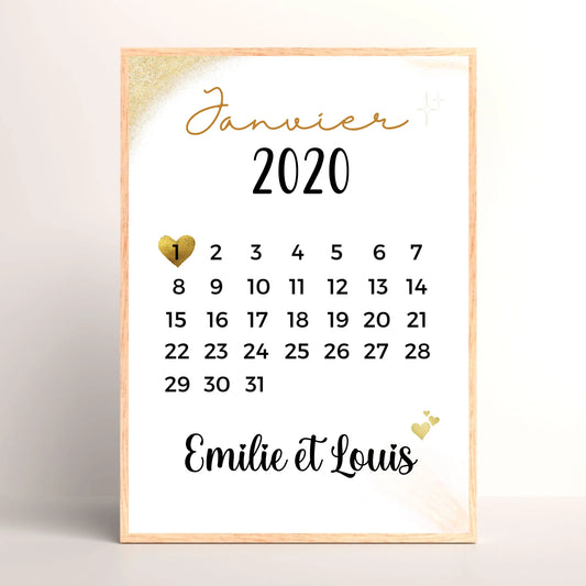 Affiche couple Personnalisée - Calendrier date de rencontrePlume Revedor