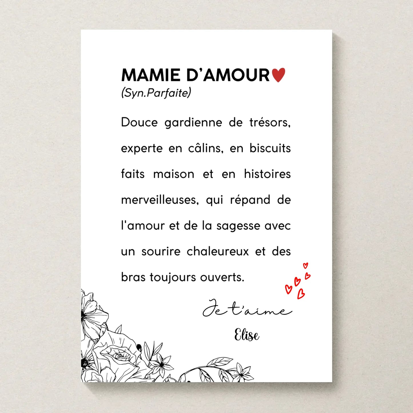 Affiche Mamie Personnalisée Définition - cadeau mamie personnalisé