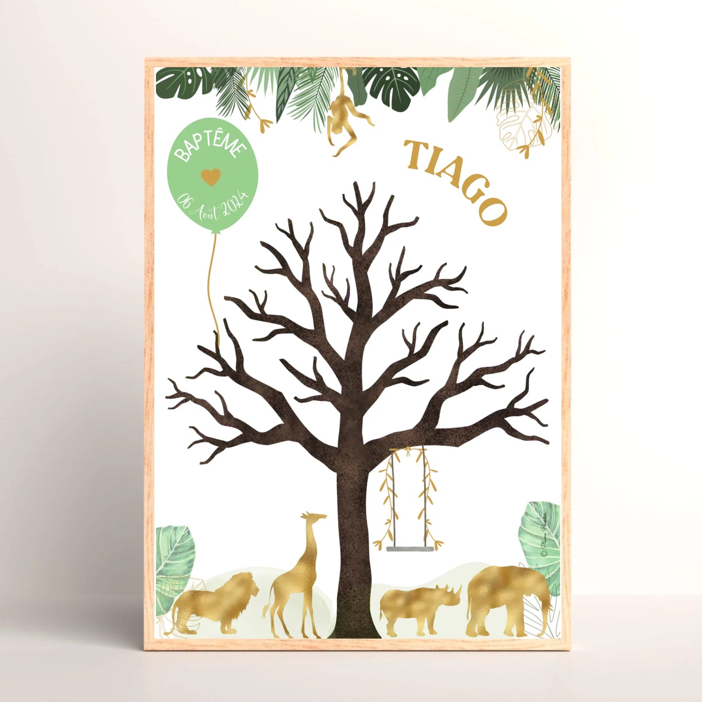 Affiche personnalisée - Baptême ou Anniversaire arbre à empreintes jungle