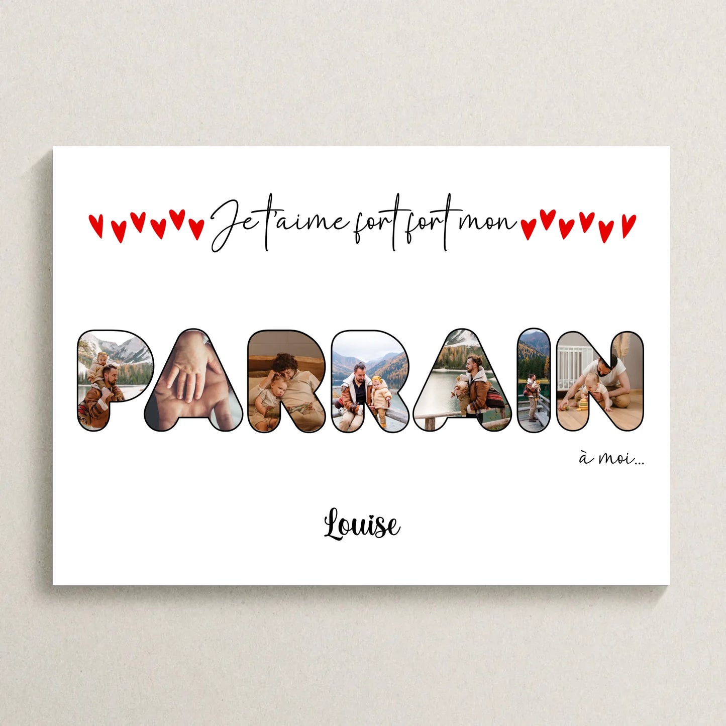 Affiche personnalisée Parrain - Mot Parrain avec photos - cadeau parrain personnalisé