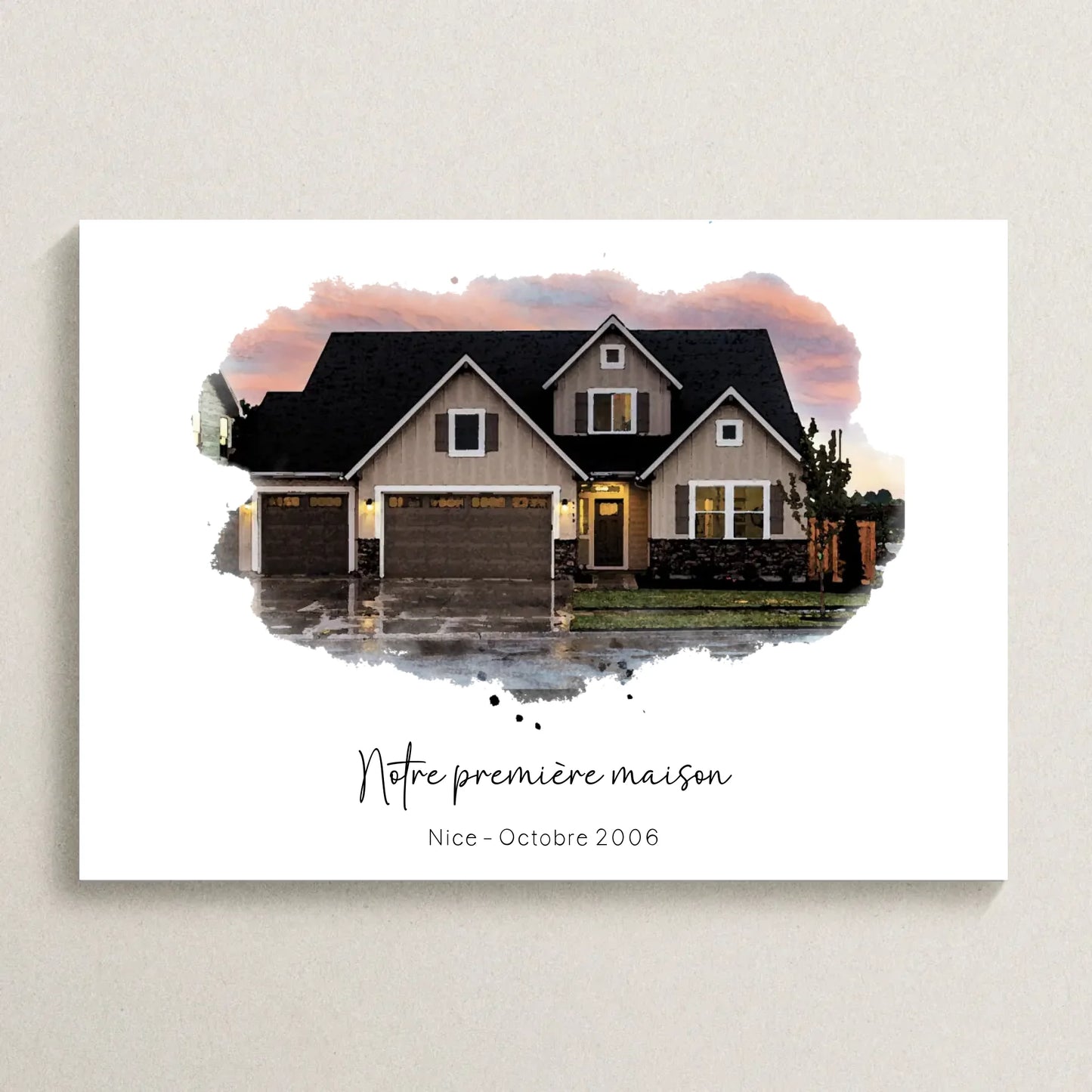 Affiche personnalisée - Maison Aquarelle à partir d'une photo - idée cadeau Pendaison de crémaillère