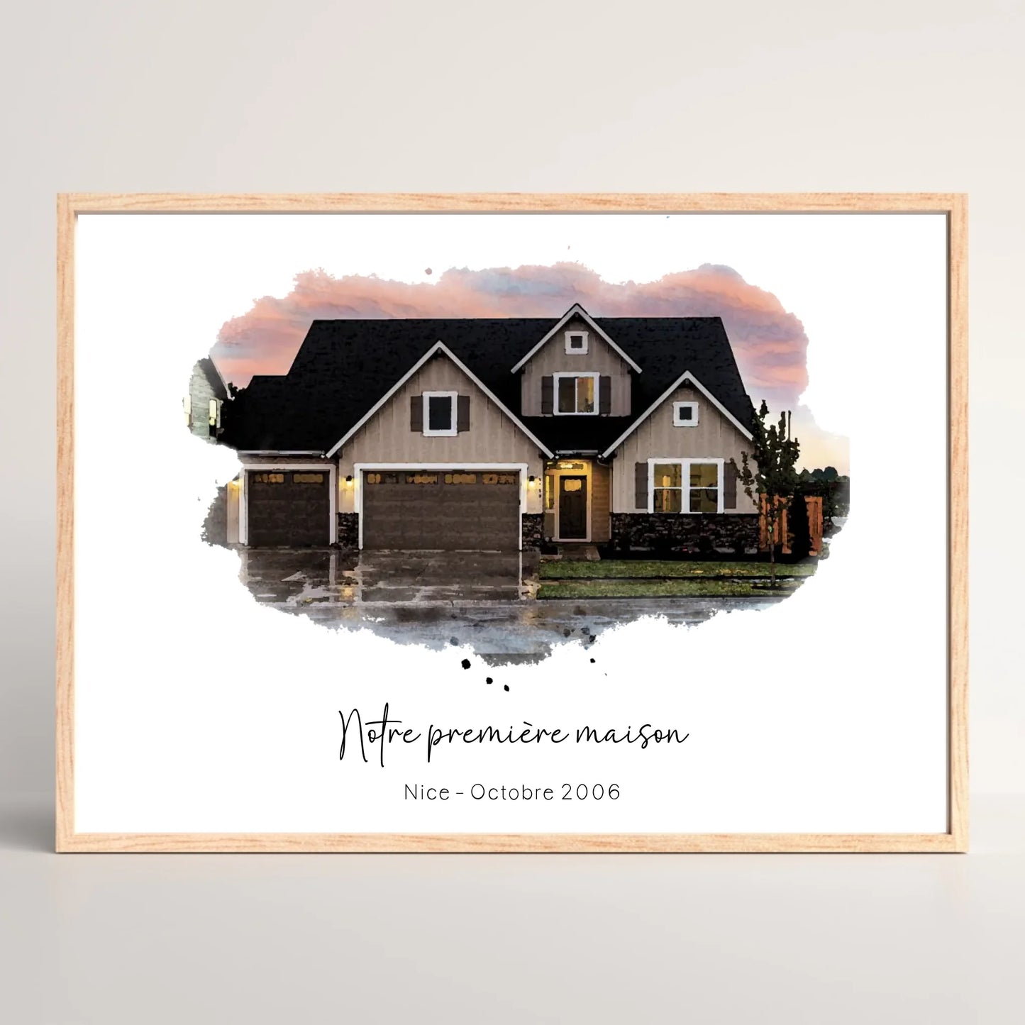 Cadre personnalisé - Maison Aquarelle à partir d'une photo - idée cadeau Pendaison de crémaillère