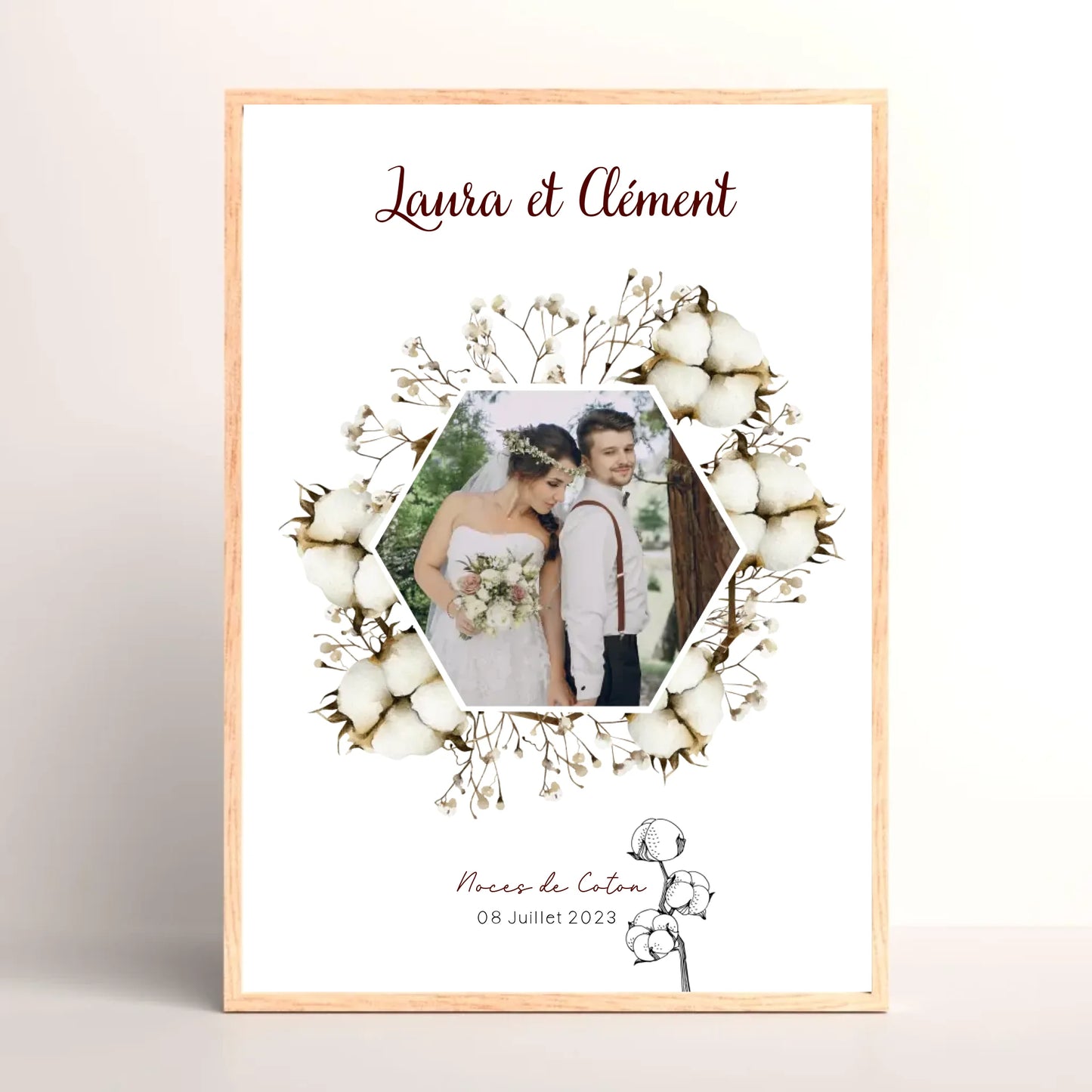 Cadre Personnalisé Noces de Coton - 1er Anniversaire de mariage