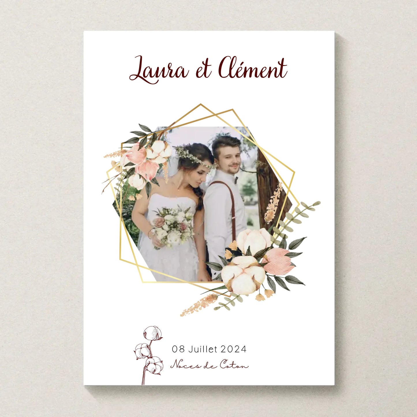 Affiche Personnalisée Noces de coton - Cadeau Noces de Coton - Cadeau Anniversaire de mariage