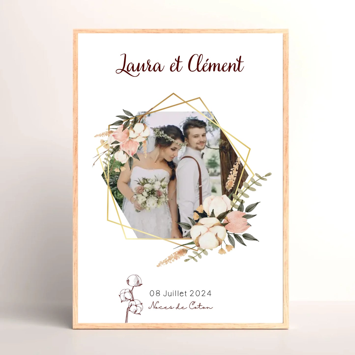 Cadre Personnalisé Noces de coton - Cadeau Noces de Coton - Cadeau Anniversaire de mariage