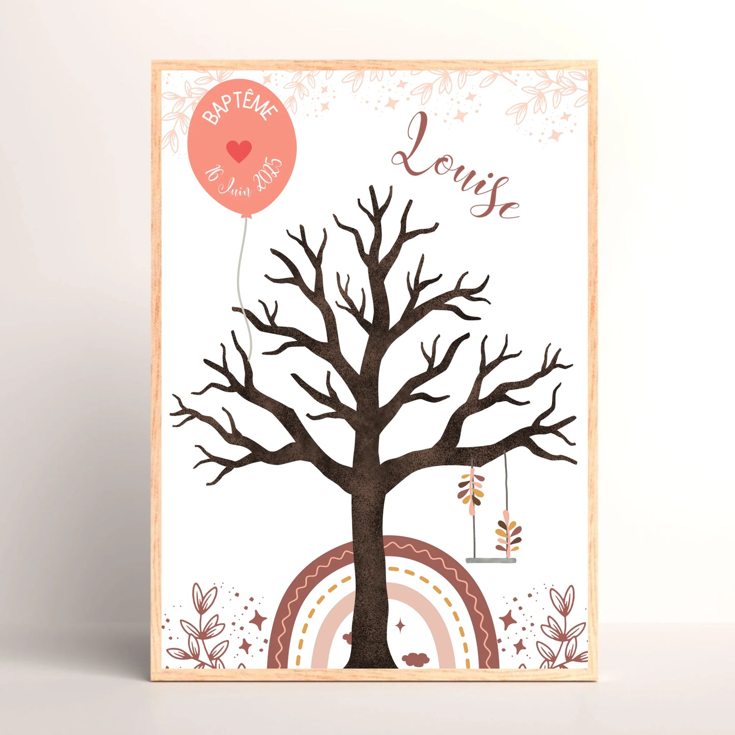 Affiche personnalisée - Baptême ou Anniversaire arbre à empreintes arc-en-ciel
