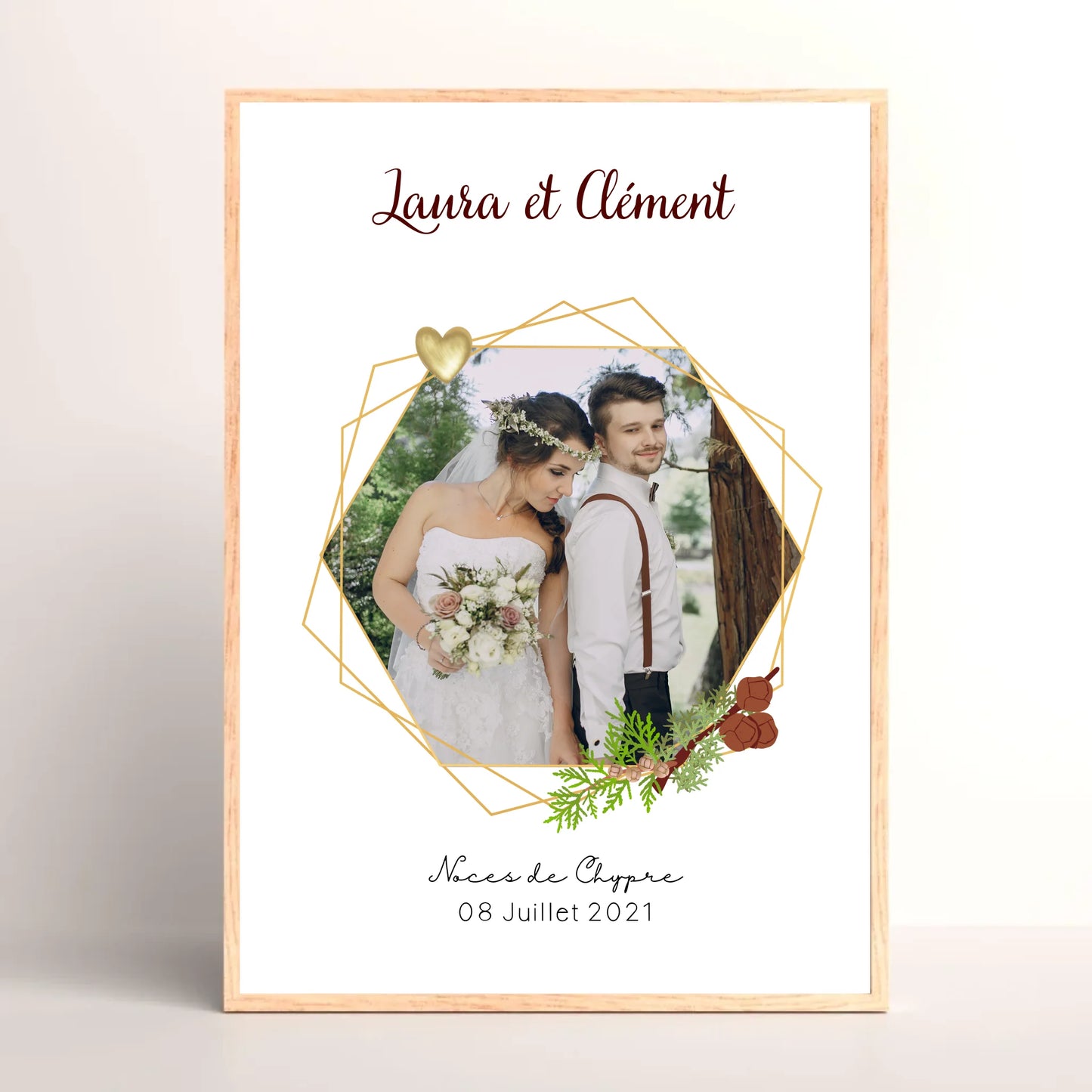 Cadre Personnalisé - Noces de Chypre - Cadeau anniversaire de Mariage
