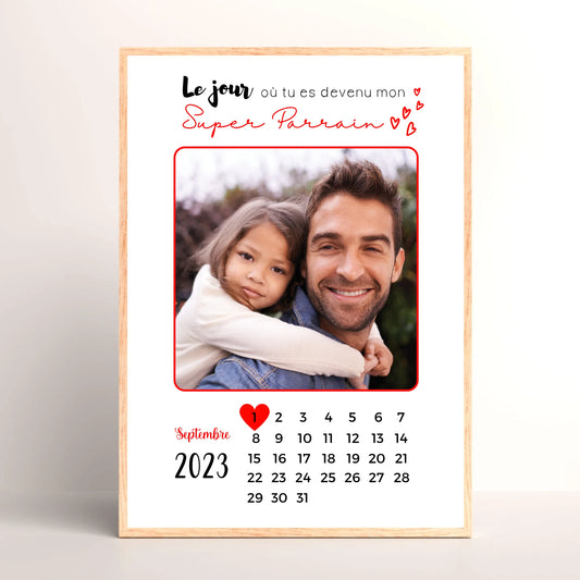 Cadre personnalisé - Parrain ou Marraine Calendrier avec photo - Cadeau personnalisé parrain ou marraine