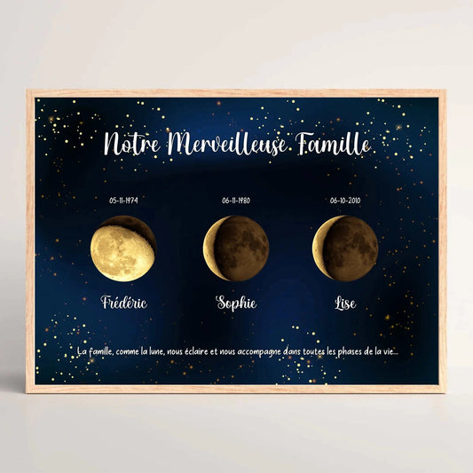 Affiche Famille Personnalisée Phase de la lune DoréePlume Revedor