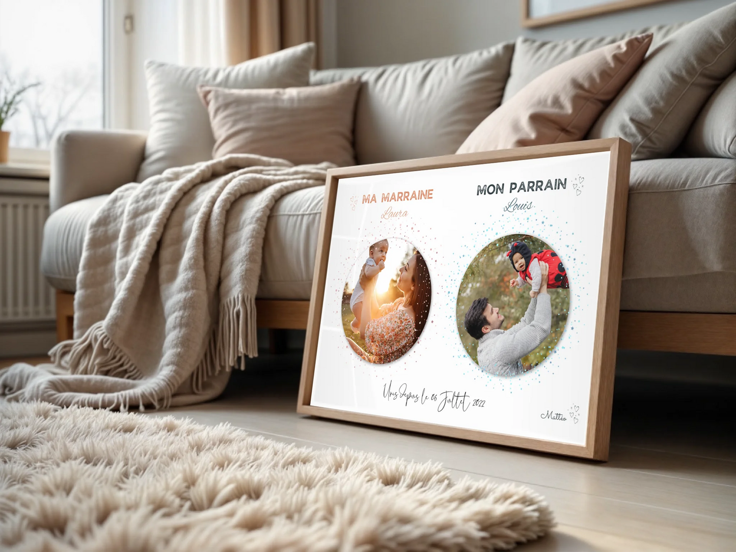 Affiche personnalisée - parrain et marraine avec photos - BaptêmePlume Revedor