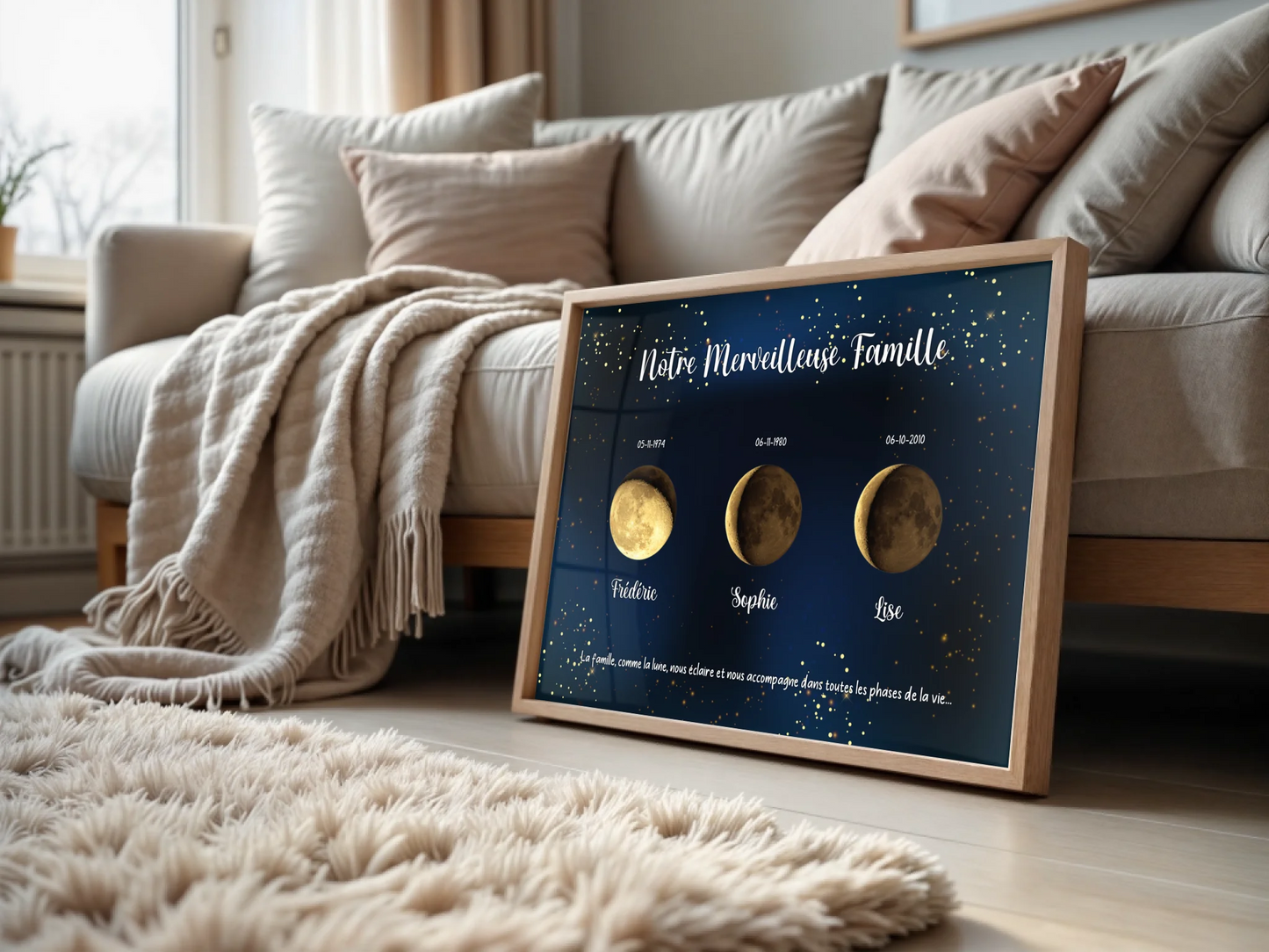 Affiche Famille Personnalisée Phase de la lune DoréePlume Revedor