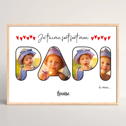 Affiche personnalisée - Mot Papi avec photosPlume Revedor