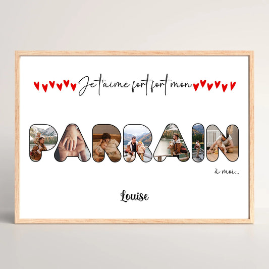 Affiche personnalisée - Mot Parrain avec photosPlume Revedor