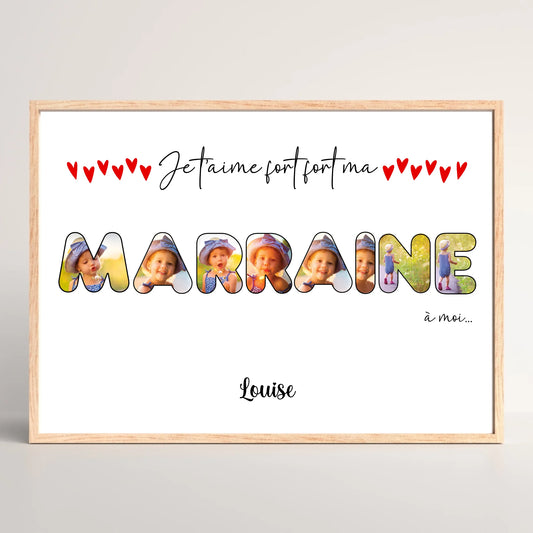 Affiche personnalisée - Mot Marraine avec photosPlume Revedor