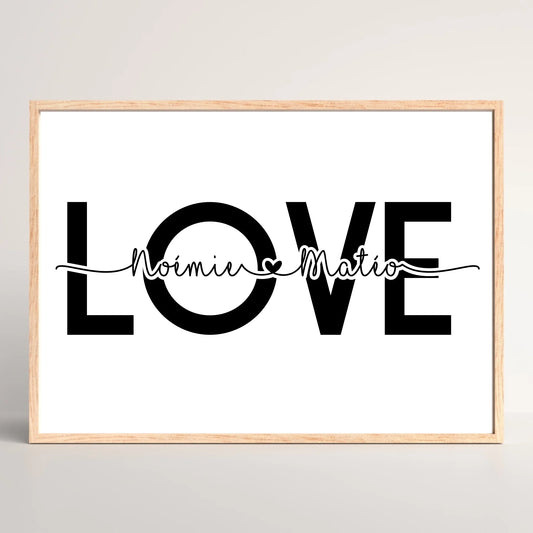 Affiche personnalisée Couple Mot et Prénoms - Cadeau personnalisé coupPlume Revedor