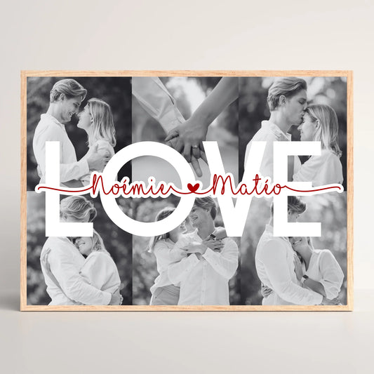Affiche personnalisée Couple MOT Photos Noir et Blanc Mot et Prénoms -Plume Revedor