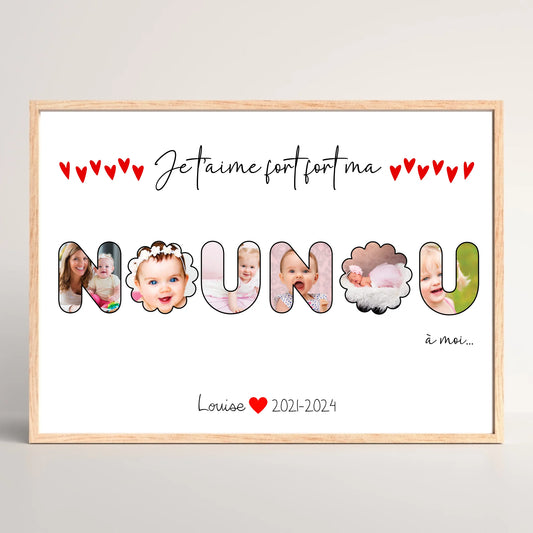 Affiche personnalisée - Mot Nounou avec Photos - Cadeau personnalisé nPlume Revedor