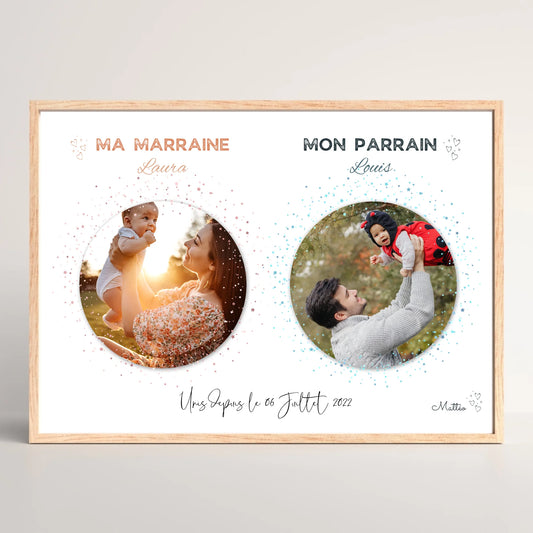 Affiche personnalisée - parrain et marraine avec photos - BaptêmePlume Revedor