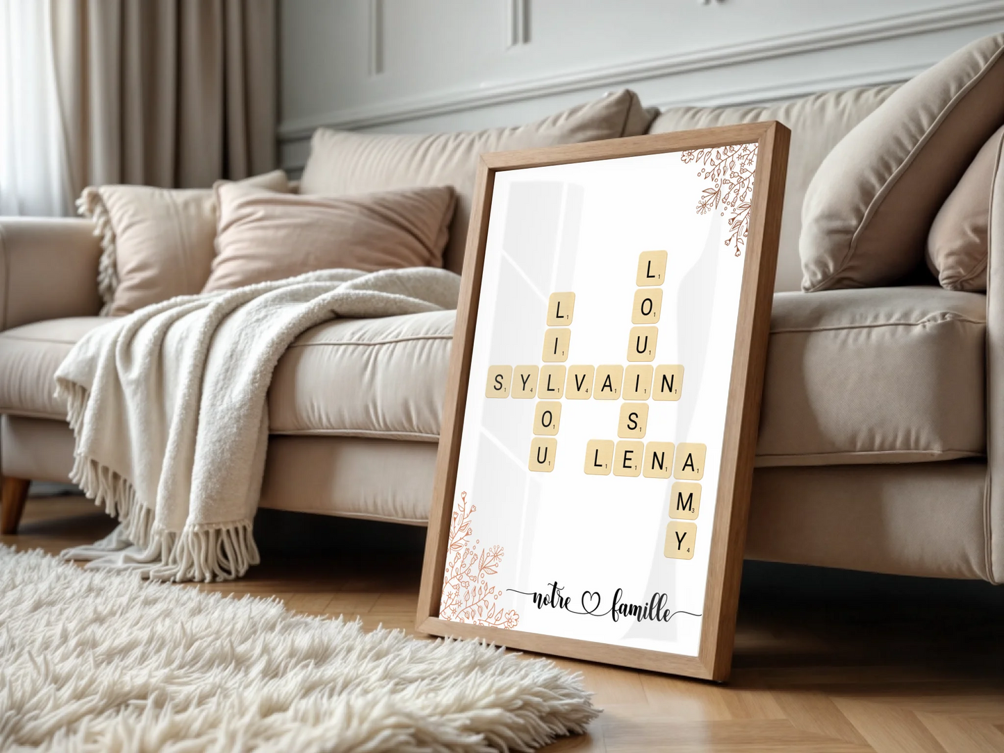 Affiche Personnalisée Famille Scrabble Fleurs
