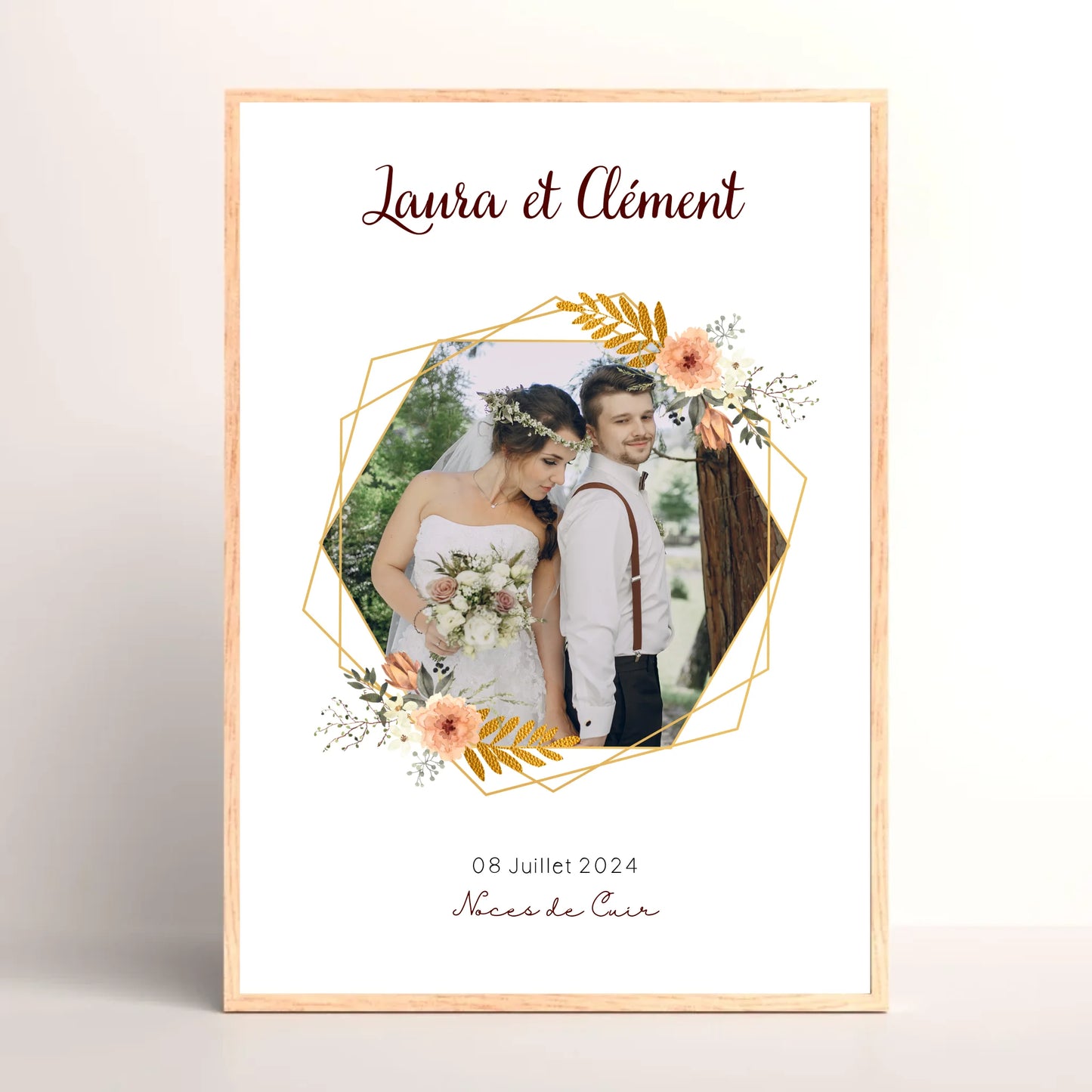 Cadre Personnalisé Noces de Cuir - Cadeau Noces de Cuir - Cadeau Anniversaire de mariage