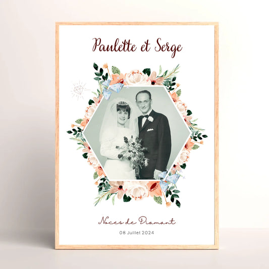 Cadre Personnalisé Noces de Diamant - Cadeau anniversaire de Mariage