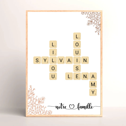 Cadre Personnalisé Famille Scrabble Fleurs