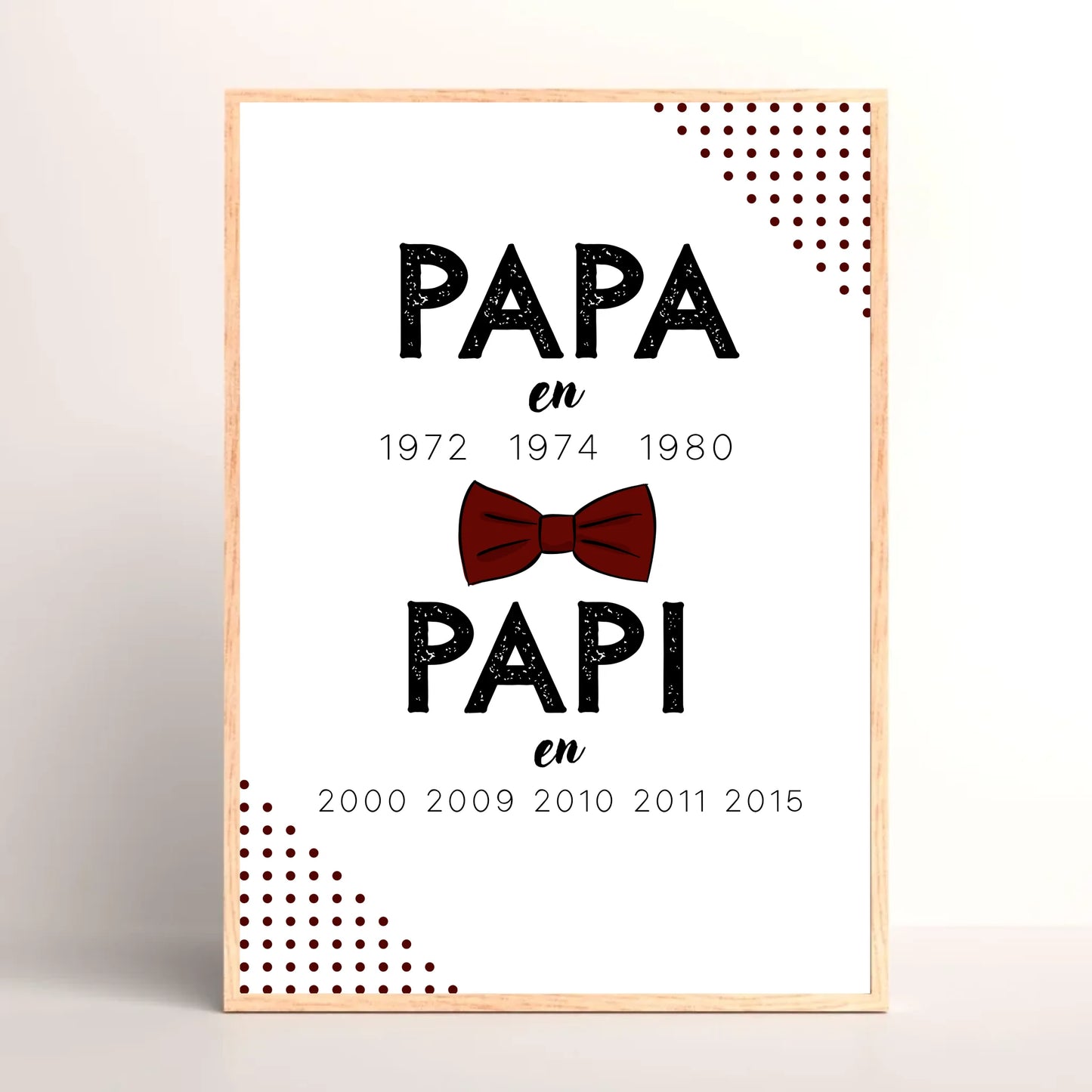 Cadre Personnalisé Papa Papi Années de naissance - idée Annonce grossesse
