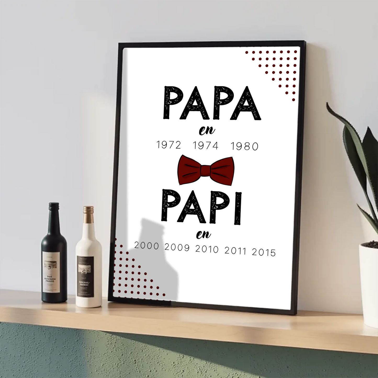 Cadeau fête des pères ou grands-pères – affiche personnalisée avec dates marquantes
