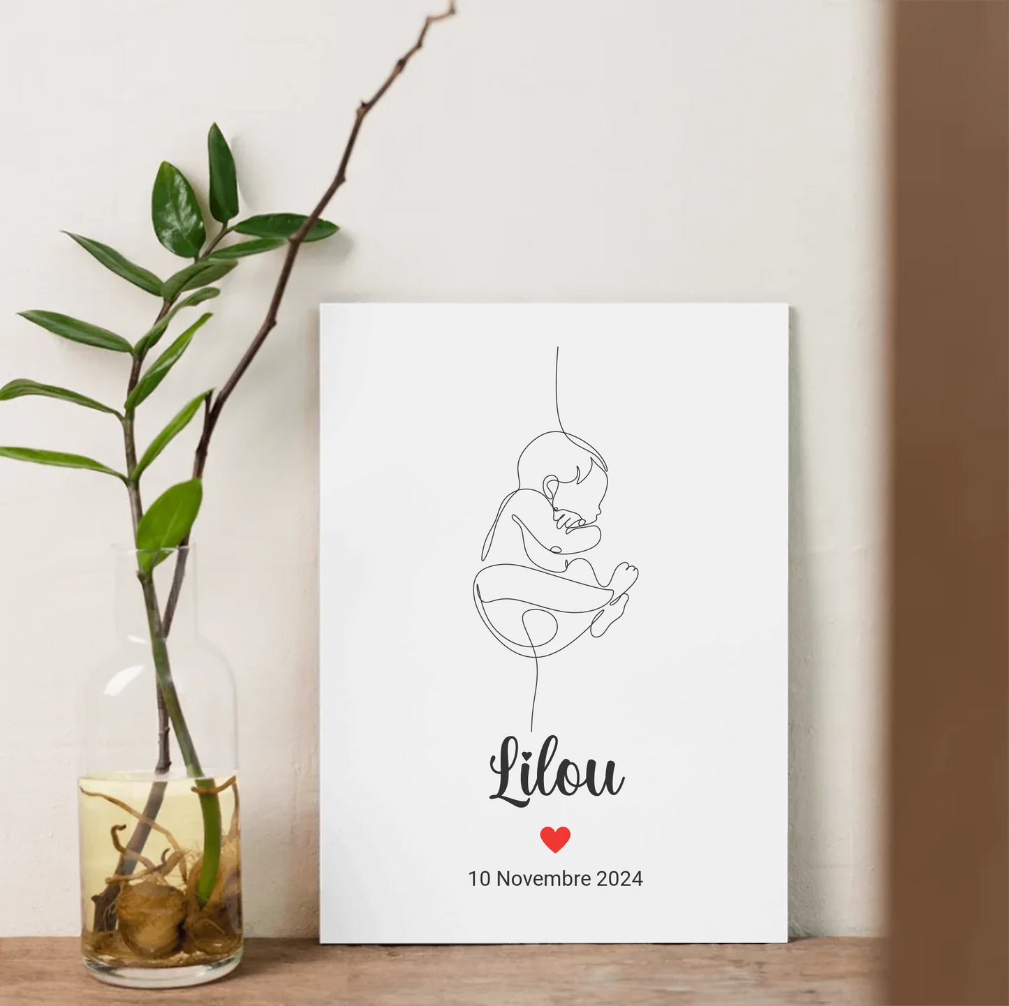 Affiche naissance minimaliste bébé – illustration line art avec prénom