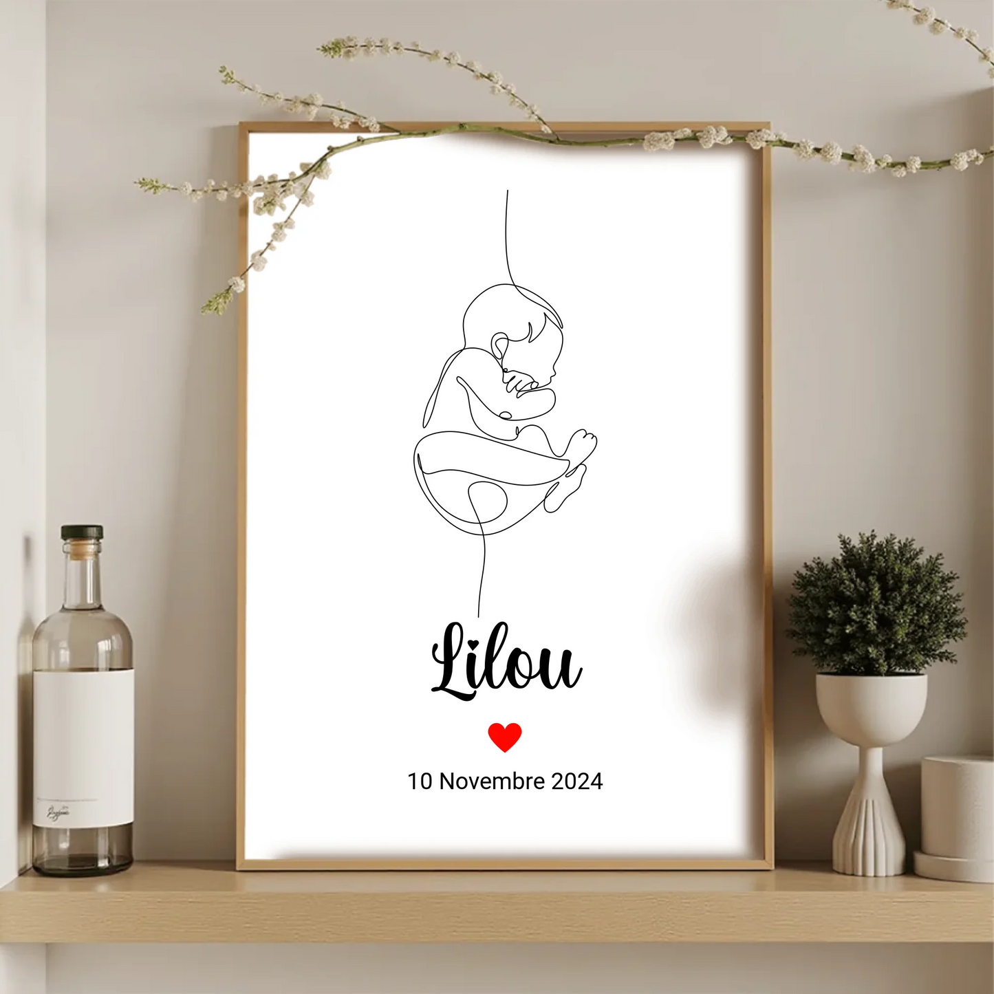 Affiche décorative chambre bébé – design épuré avec prénom et date