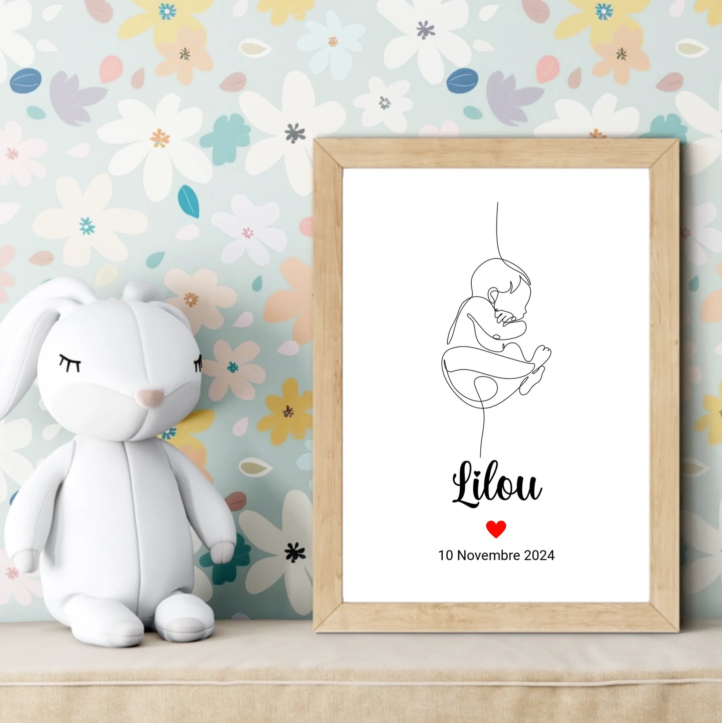 Poster naissance personnalisé – dessin bébé en une ligne avec date de naissance