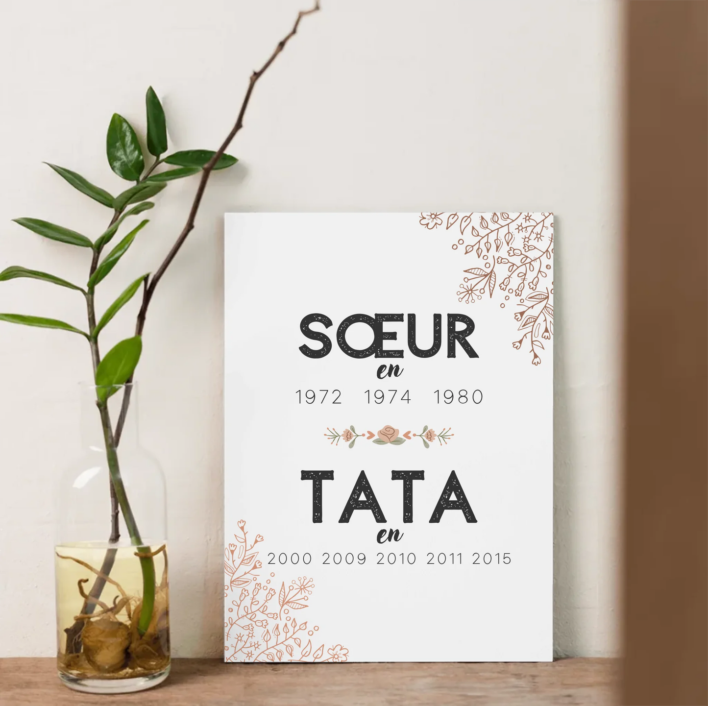 Affiche famille personnalisée – Sœur en, Tata en avec décoration florale