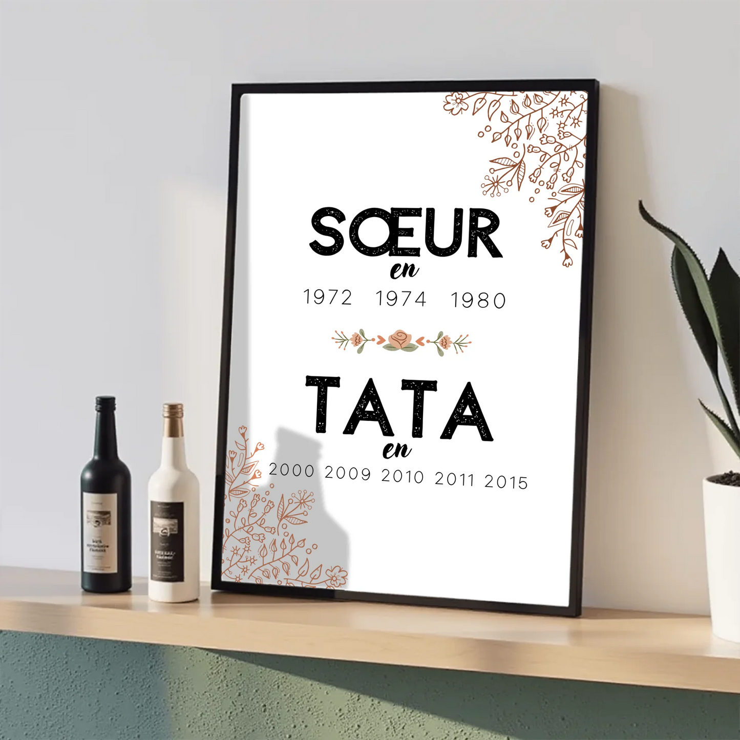 Cadeau personnalisé pour sœur devenue tata – style floral minimaliste