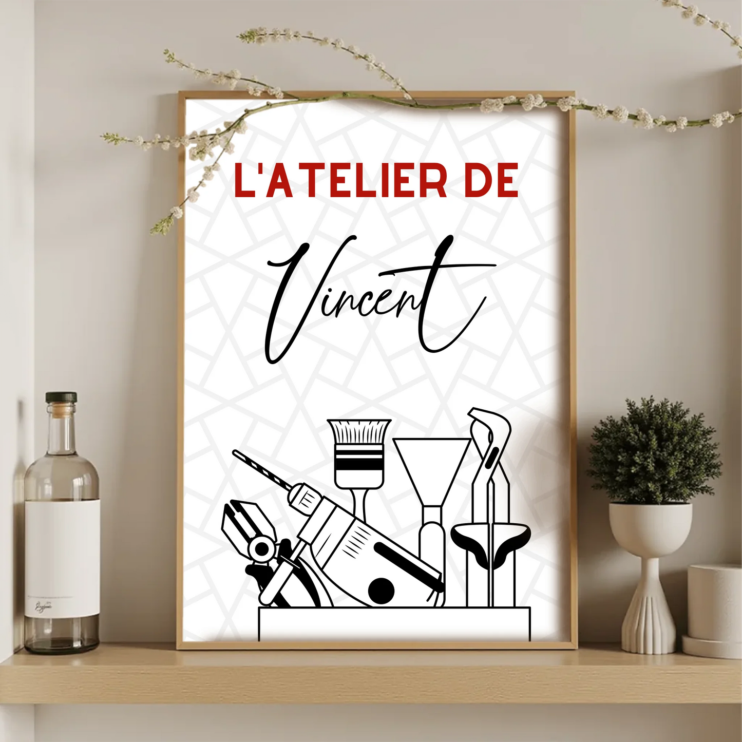 Affiche murale atelier de bricolage avec prénom personnalisé