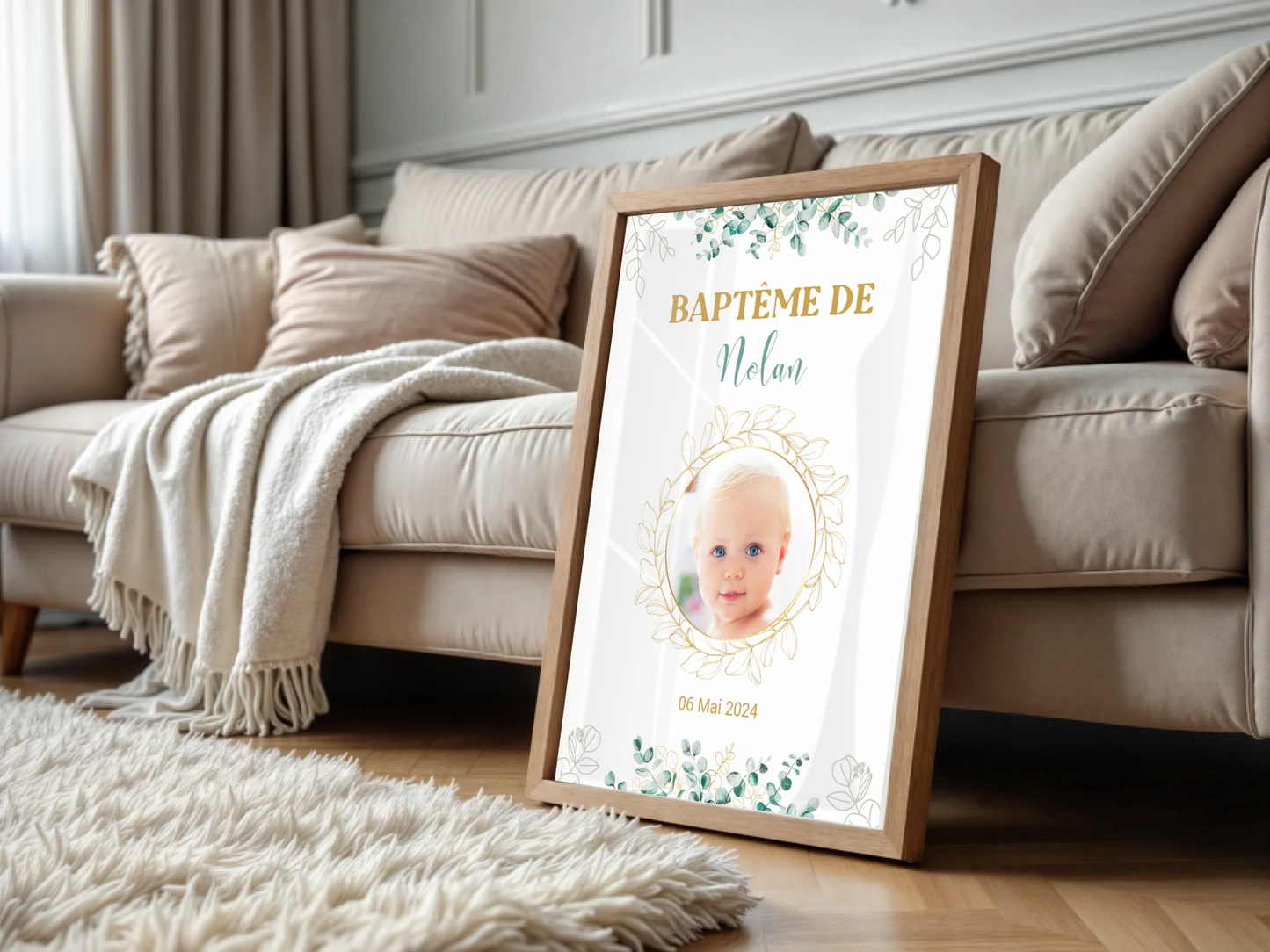 Affiche personnalisée Baptême ou Anniversaire arbre à empreintes "eucaPlume Revedor