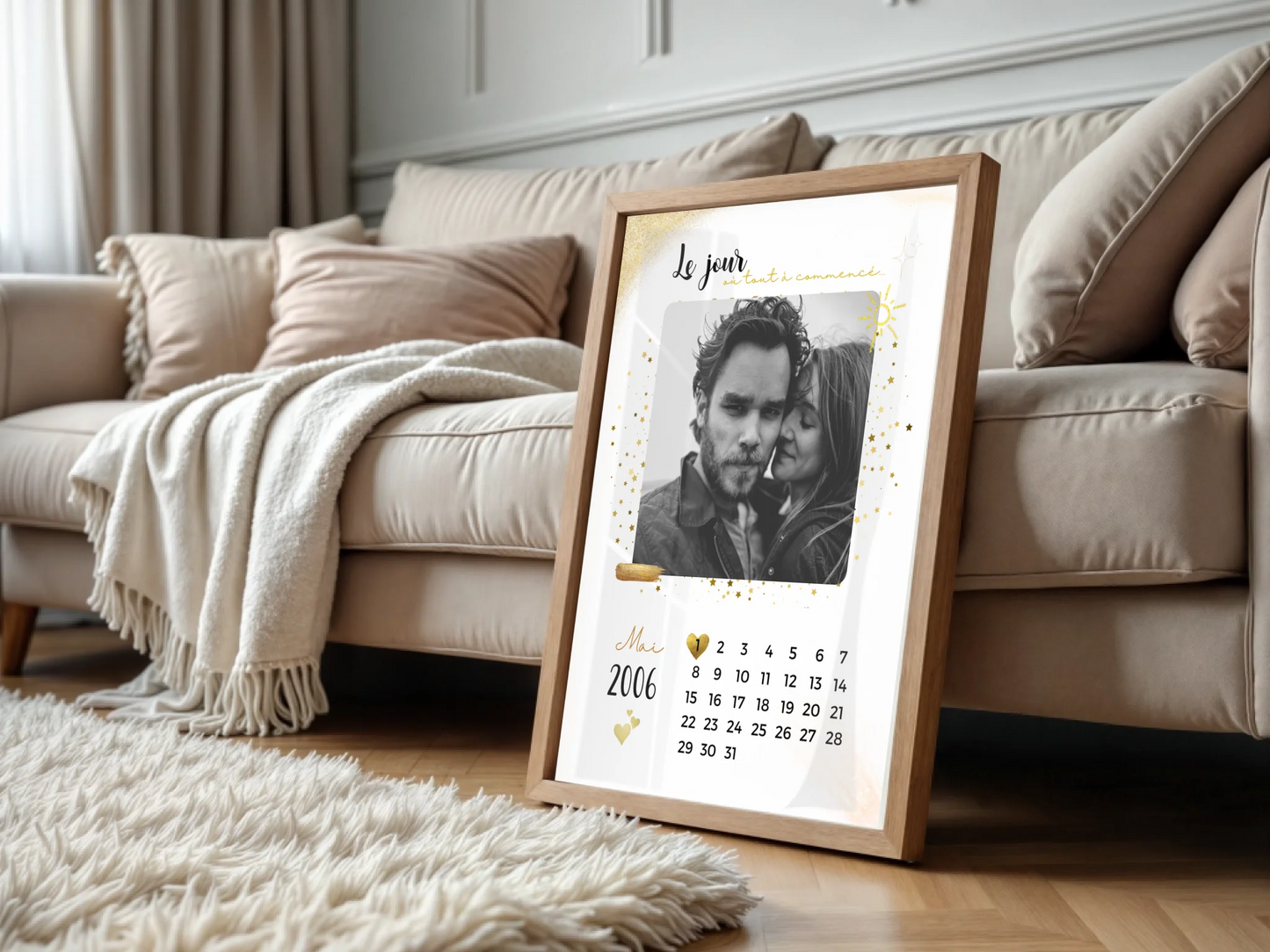 Affiche Personnalisée - couple Calendrier date de rencontre, prénoms, Plume Revedor