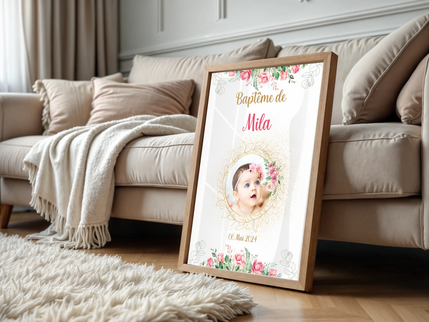 Affiche personnalisée Baptême ou Anniversaire arbre à empreintes baptêPlume Revedor