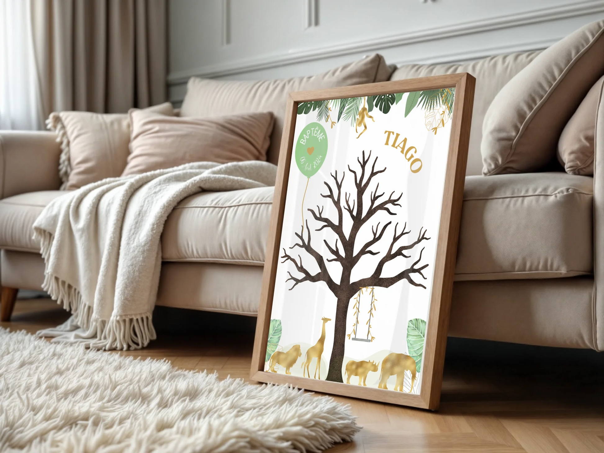 Affiche personnalisée - Baptême ou Anniversaire arbre à empreintes junPlume Revedor