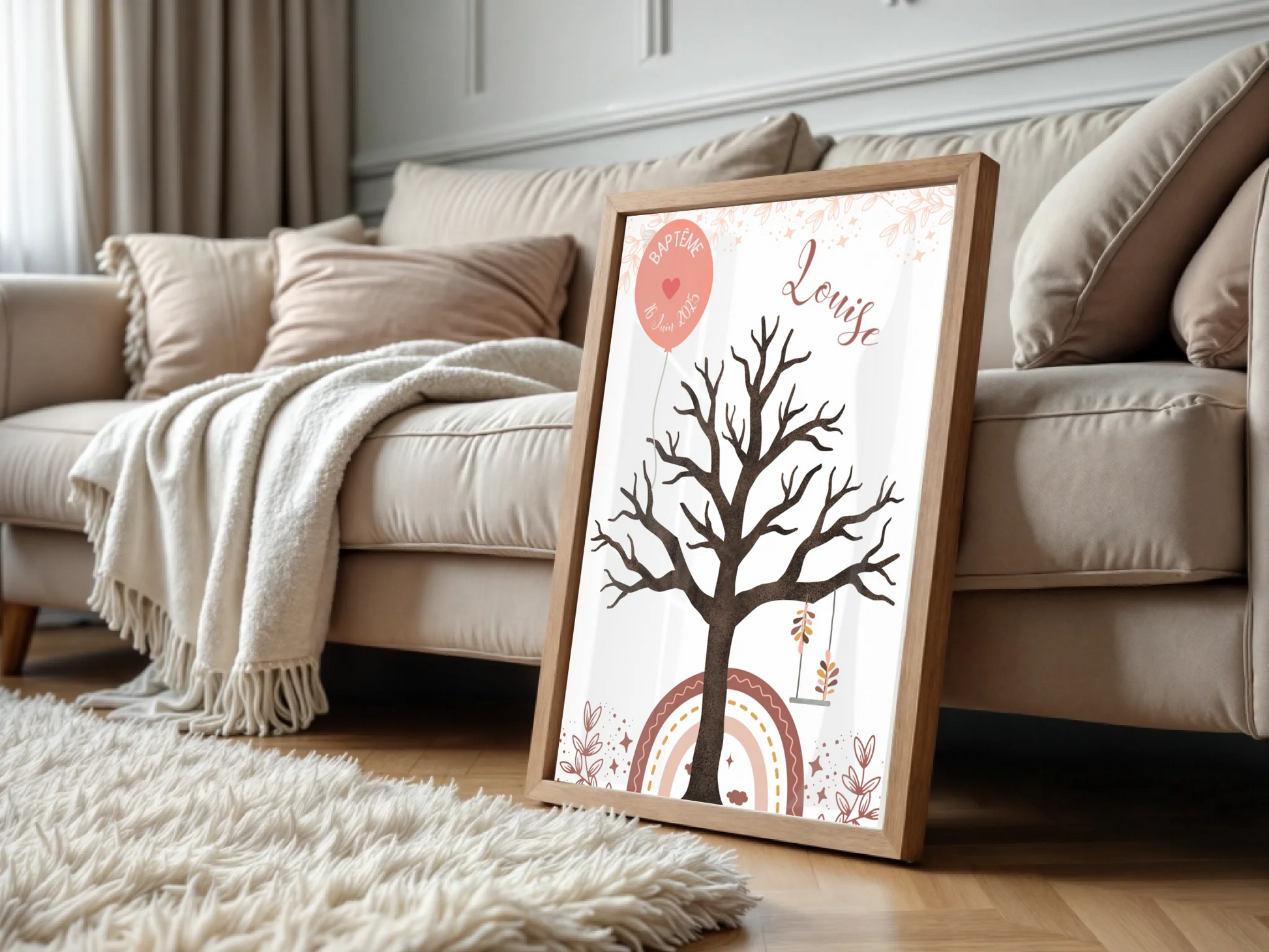 Affiche personnalisée - Baptême ou Anniversaire arbre à empreintes arcPlume Revedor