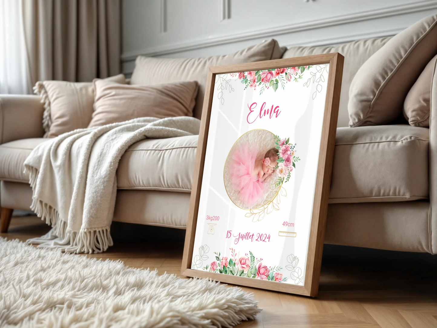 Affiche personnalisée - Naissance Bohème RosesPlume Revedor