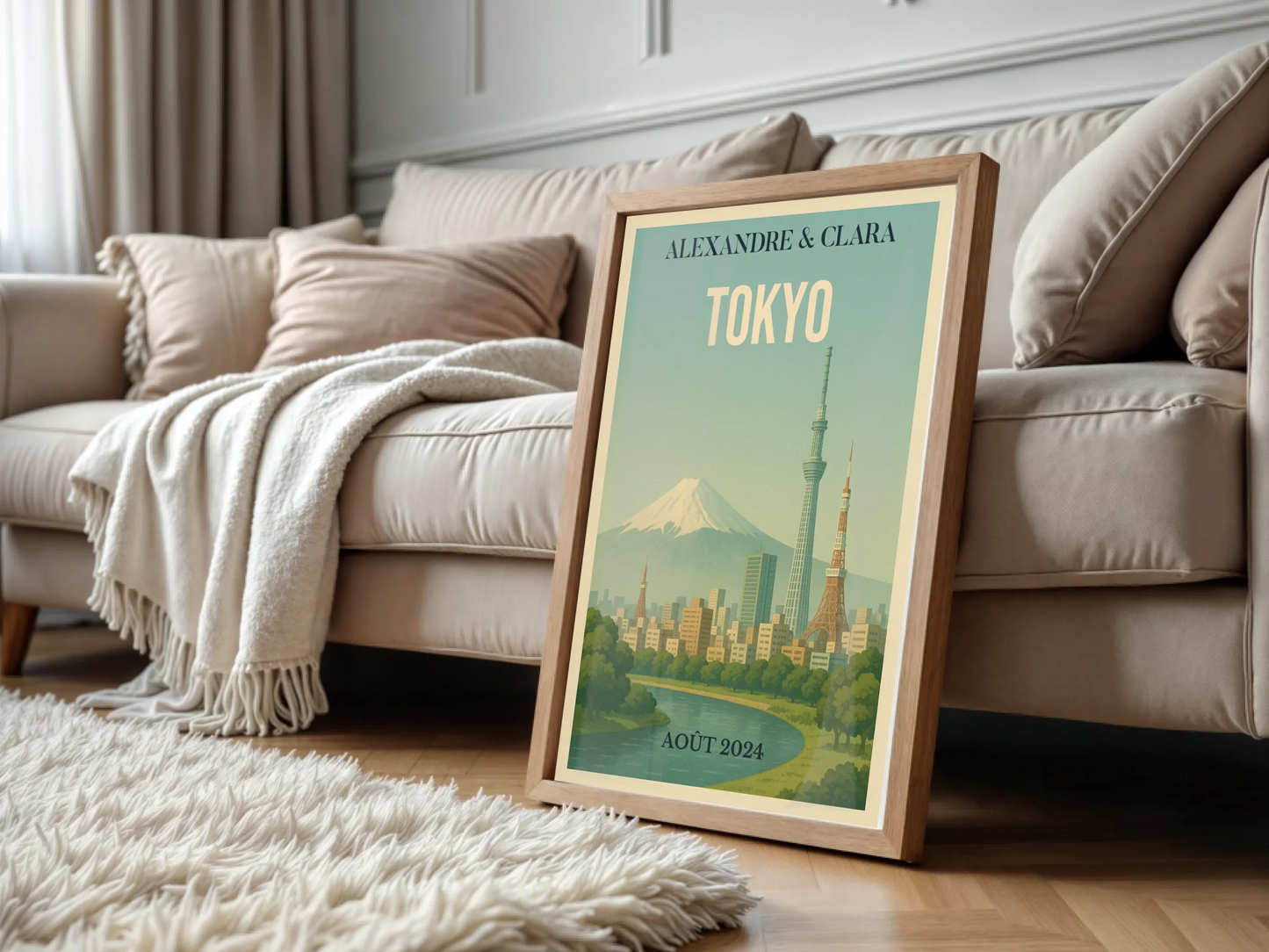 Affiche Tokyo vintage – Mont Fuji & skyline – déco murale personnalisaPlume Revedor