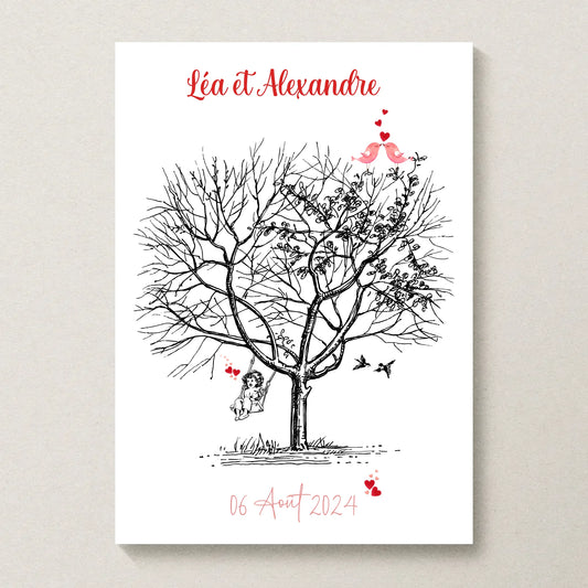 Affiche personnalisée - Mariage Arbre à empreintesPlume Revedor