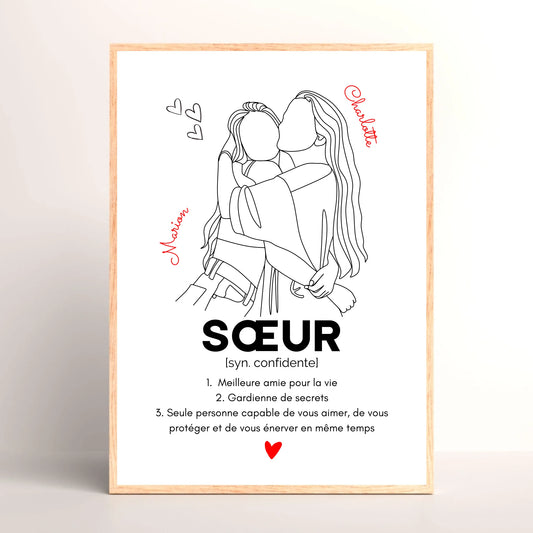 Affiche personnalisée Sœur Définition - cadeau personnalisé sœurPlume Revedor