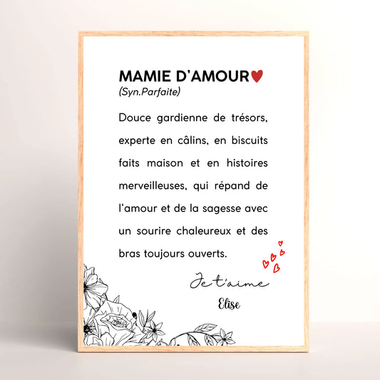 Affiche Personnalisée Mamie Définition - cadeau personnalisé mamiePlume Revedor