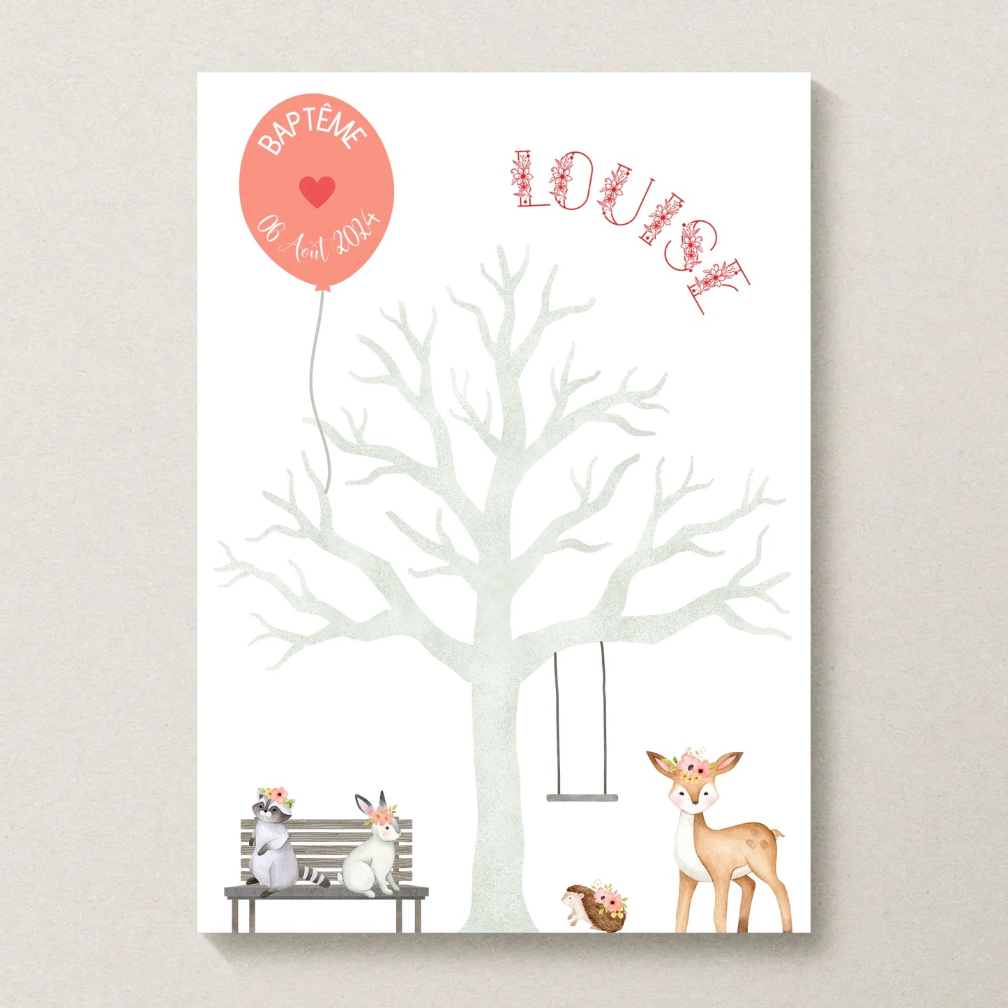 Affiche personnalisée - Baptême ou Anniversaire arbre à empreintes aniPlume Revedor
